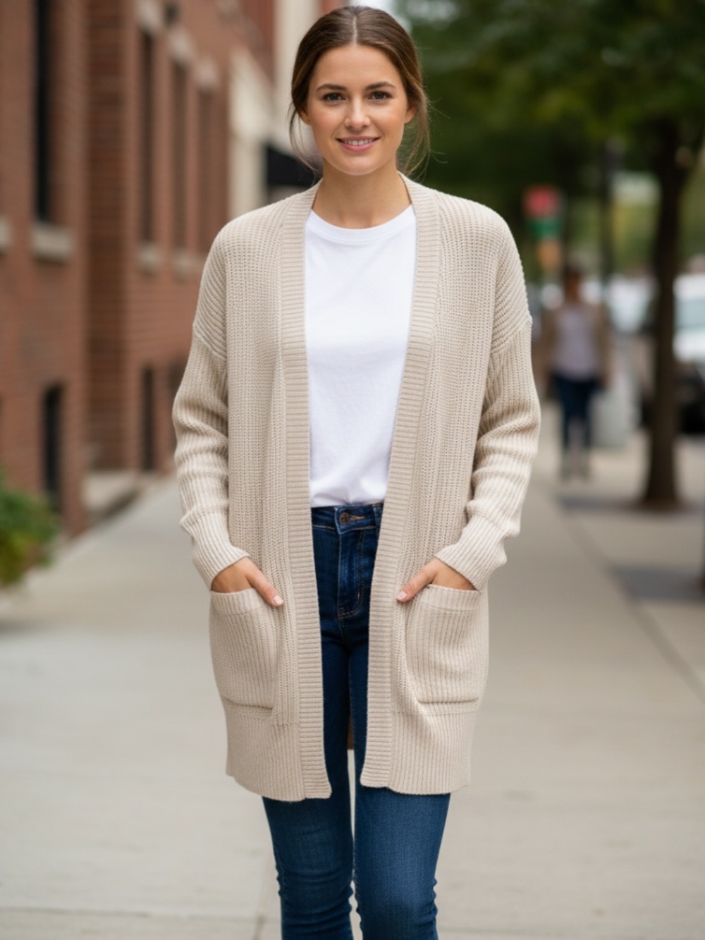 NWOT Max & Mia cream/beige chunky knit cardigan Med